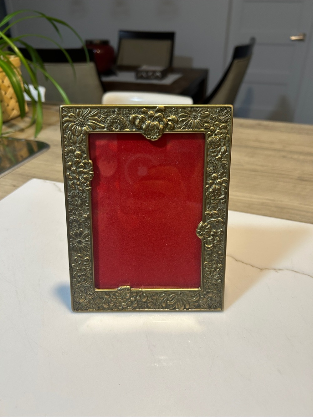 Ornate Brass Floral Photo Frame in Gold